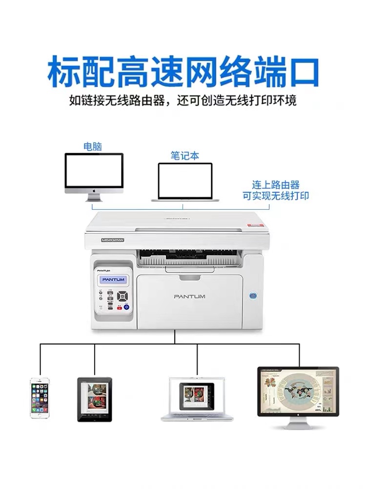 奔图m6202nw打印机 五年保修 黑白激光无线网络wifi家用作业多功能